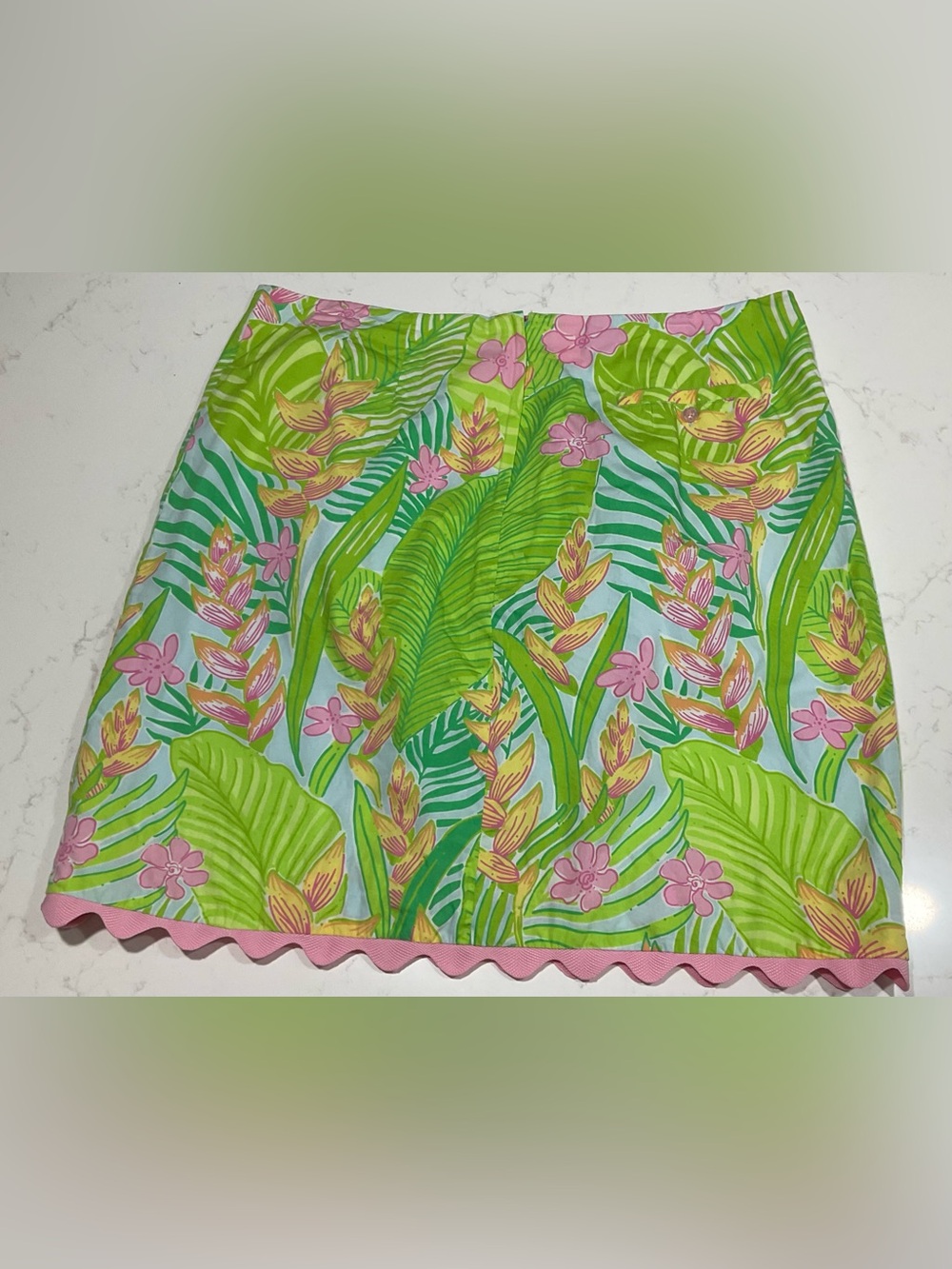 Lilly Pulitzer Tropical Floral Scallop Hem Skort Size 14 Pink Green Resort Golf - Picture 4 of 5